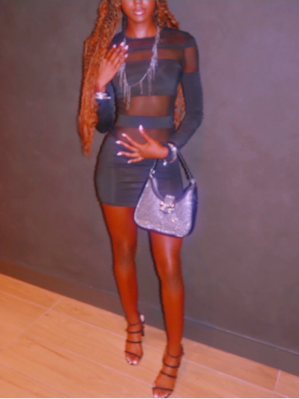 Sheer Panel Long Dress - Black